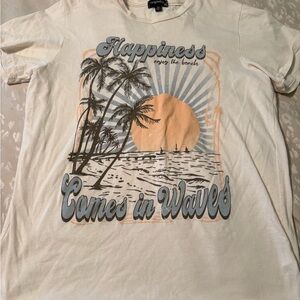 Cream Graphic Tee with Beach Print